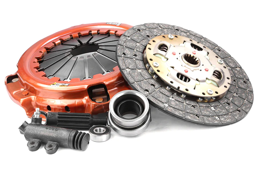 Aperçu de la gamme d'embrayages Xtreme Outback Kit d'embrayage organique renforcé Stage 1 montrant le mécanisme, le disque de friction et les spécifications techniques