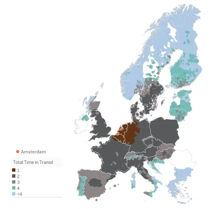 Délais de livraison UPS Standard à travers l'Europe Carte des délais de livraison UPS Standard à travers l'Europe indiquant la durée d'expédition estimée par pays
